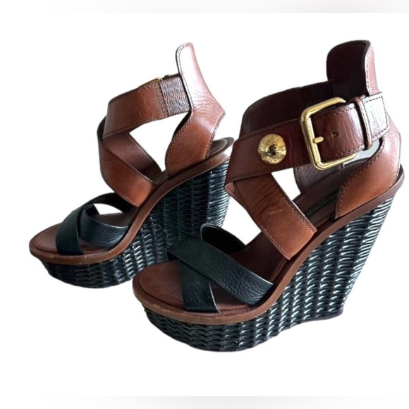 Louis Vuitton Two Tone Leather Wedge Sandals - Picture 1 of 10